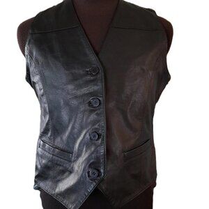 Vintage Black Leather Vest 38" Chest FLASH by BFC Waistcoat